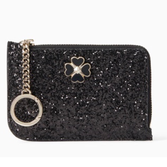 🆕KATE SPADE ♠️ - NWT - BLACK SPARKLE GLITTER CARD HOLDER WALLET KEYCHAIN / FOB - Picture 6 of 11